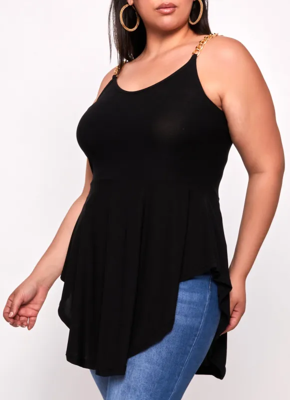 Plus Size Chain Strap Peplum Tunic Cami sold by Rainbow