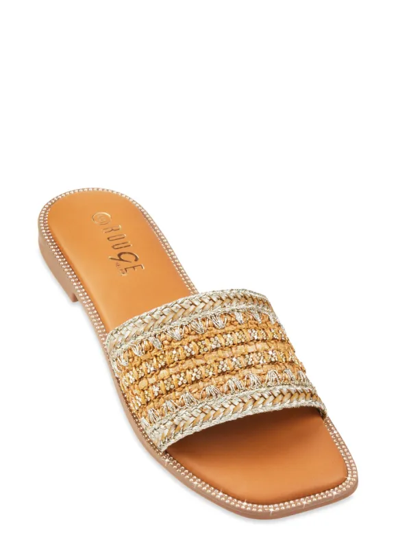 Woven Rhinestone Band Slide Sandals sold by Rainbow