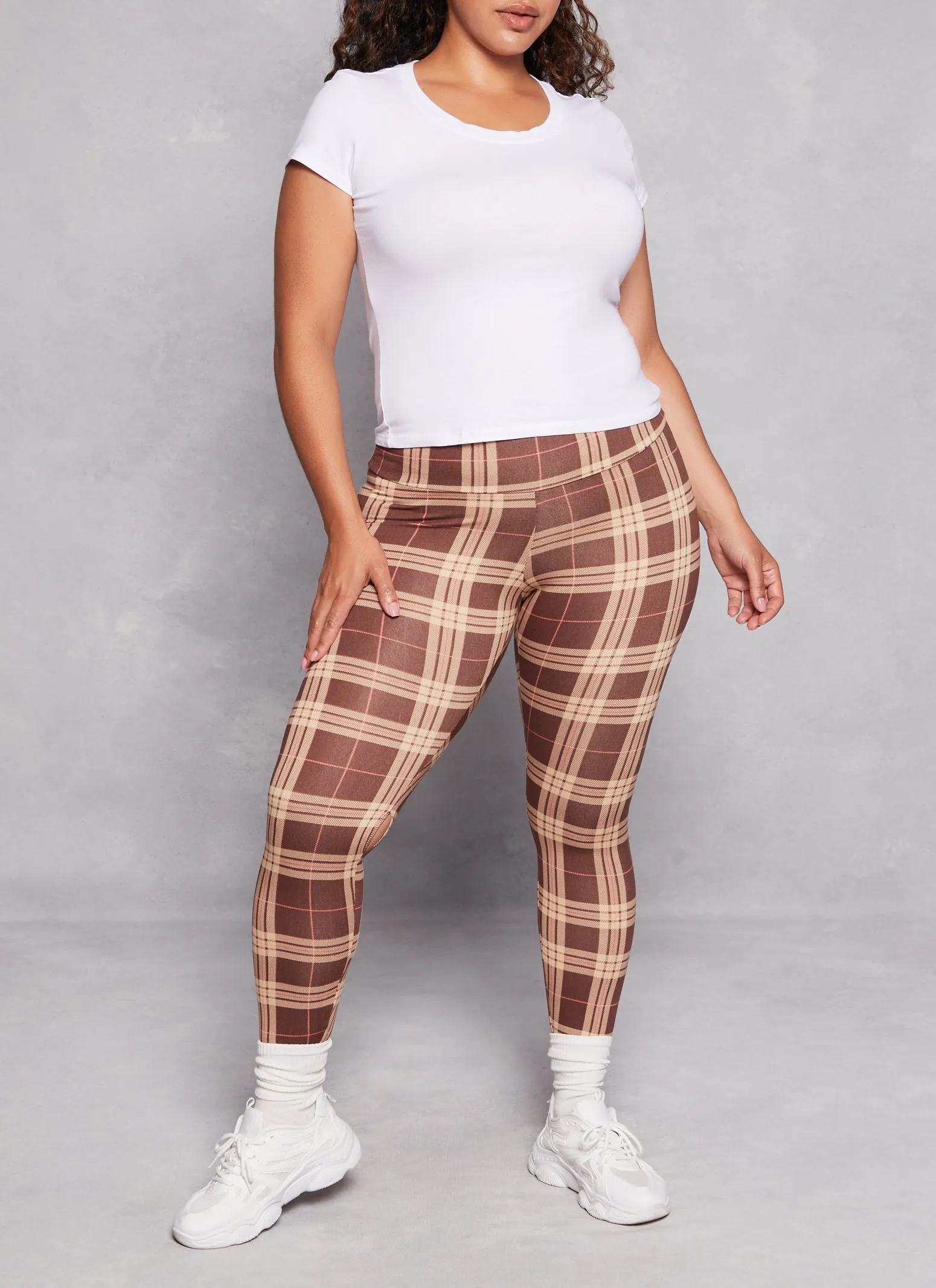 Plus Size Plaid Soft Knit High Waist Leggings sold by Rainbow
