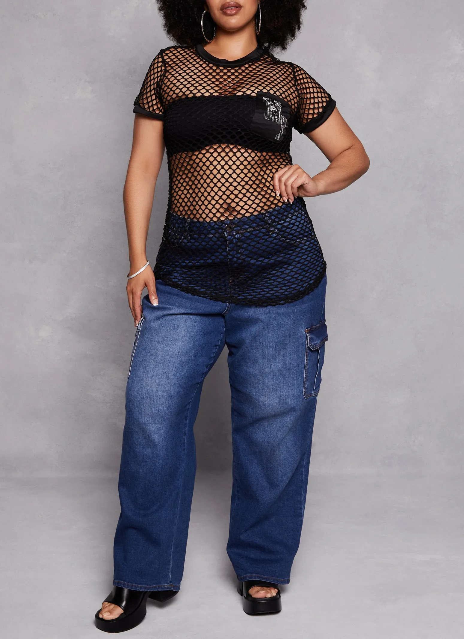 Plus Size Fishnet NY Rhinestone Graphic Tee sold by Rainbow product image thumbnail 2