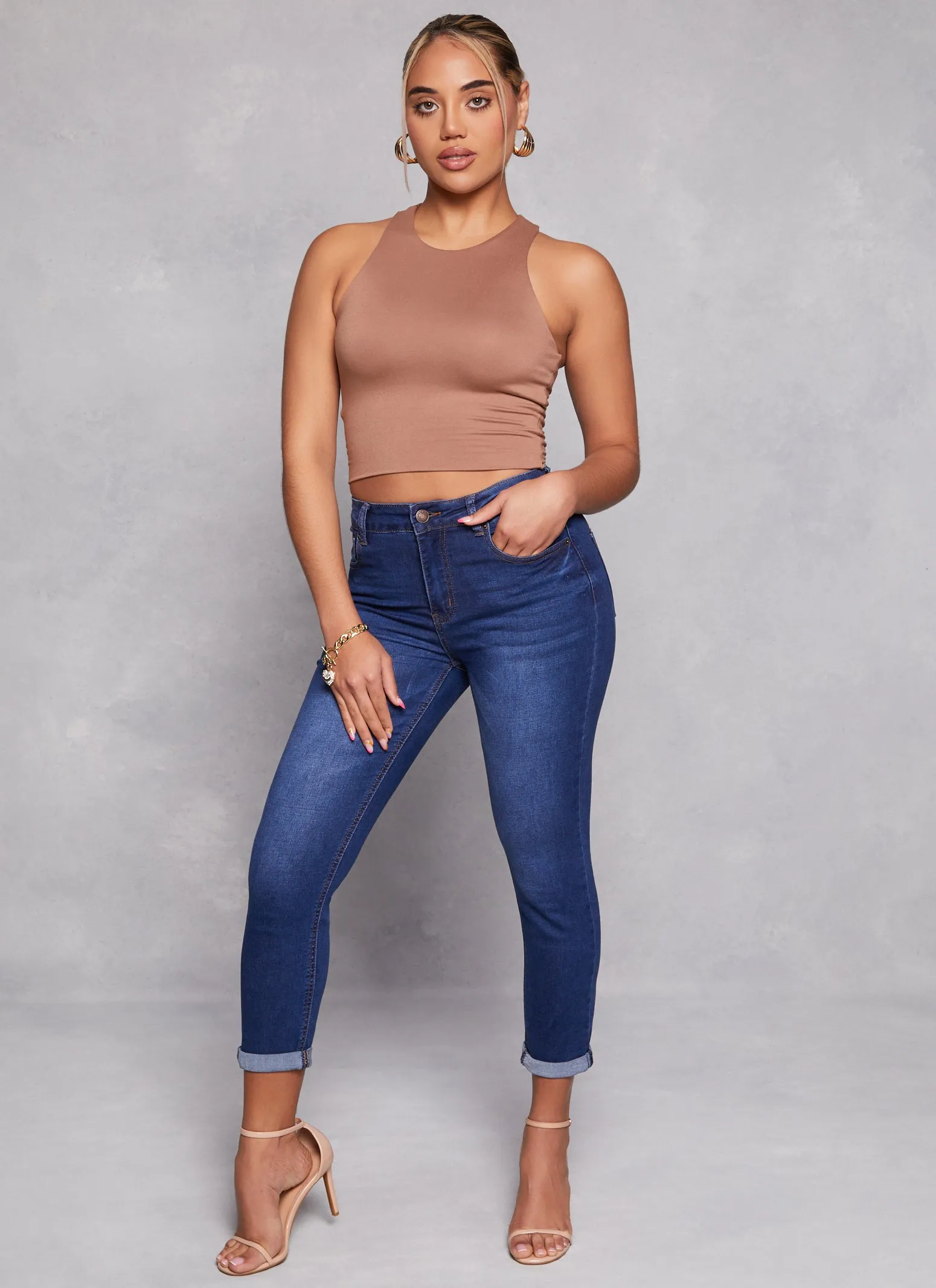 WAX High Waist Rolled Cuff Denim Jeans sold by Rainbow