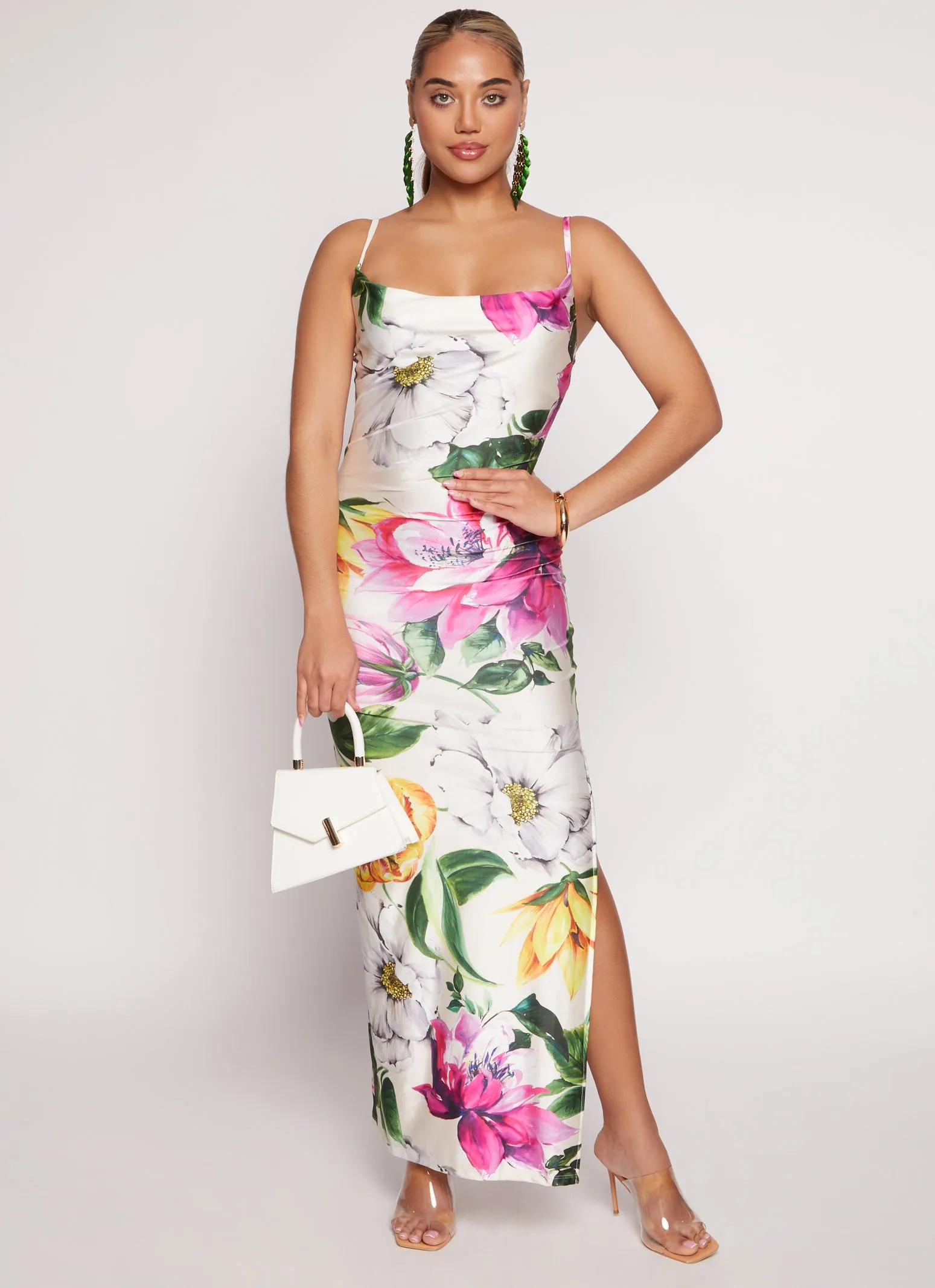 Haute Monde Floral Print Side Slit Maxi Dress sold by Rainbow