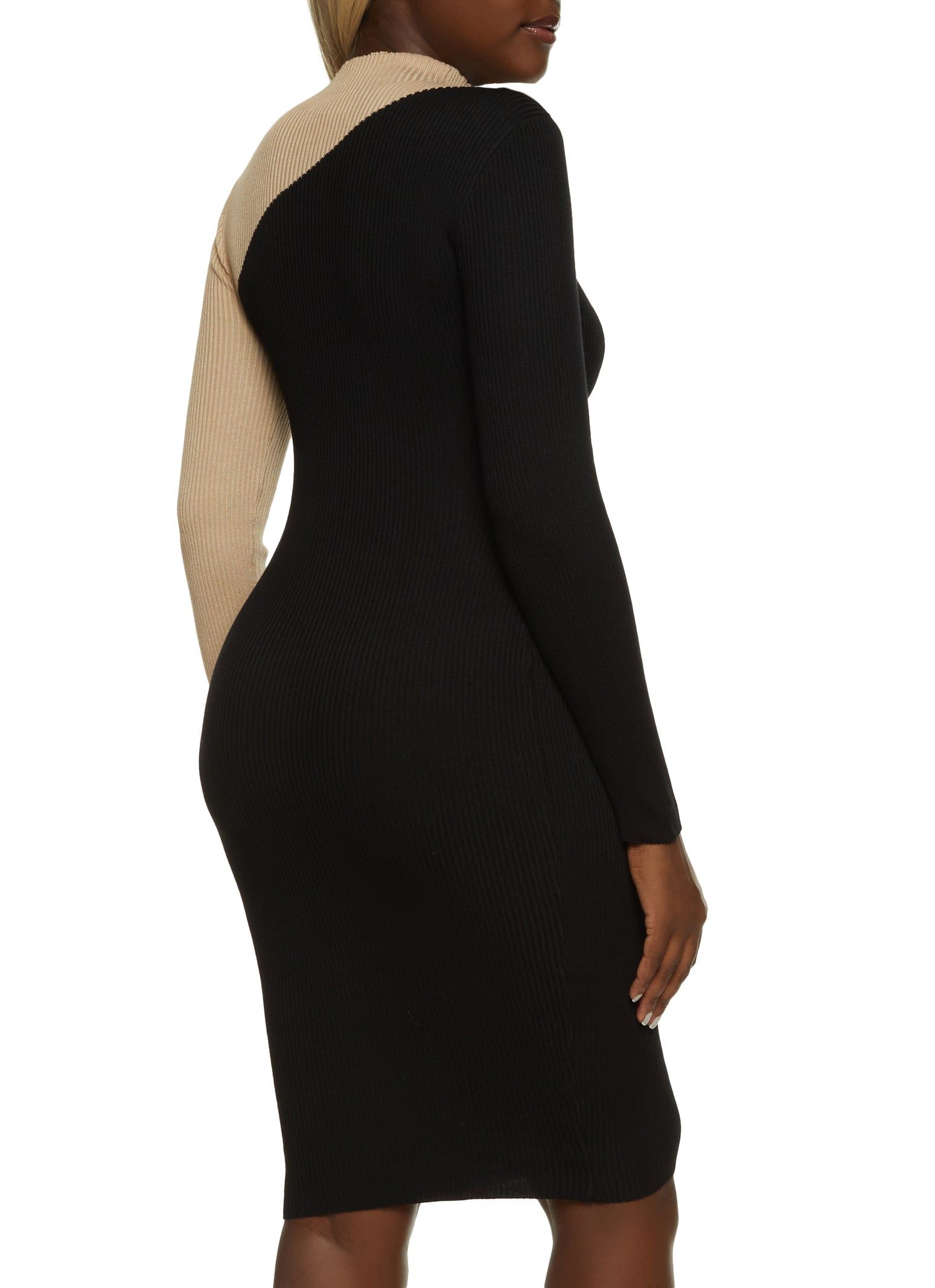 Color Block Keyhole Mock Neck Sweater Dress sold by Rainbow product image thumbnail 3