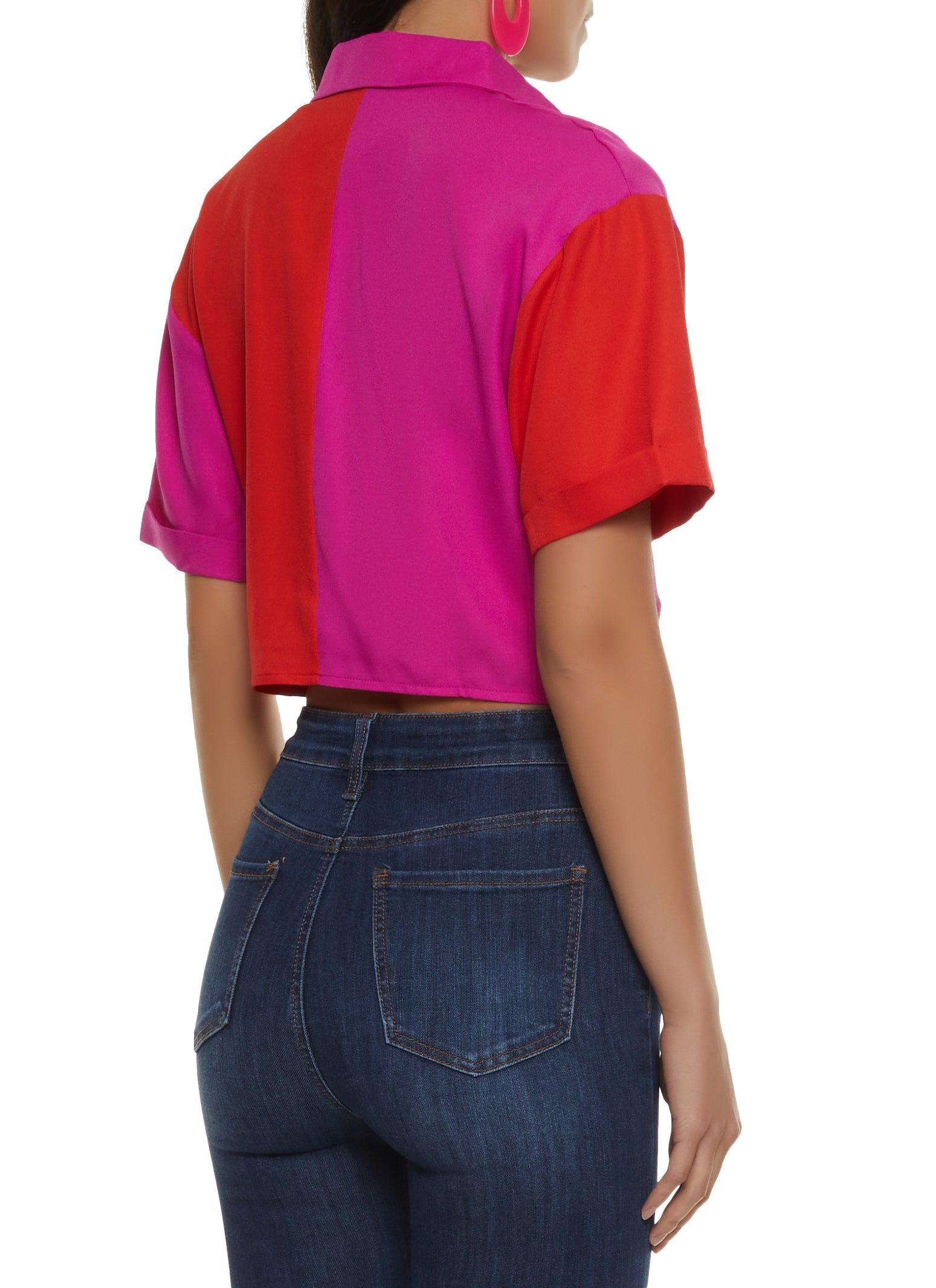 Color Block Twist Front Pocket Crop Top sold by Rainbow product image thumbnail 2