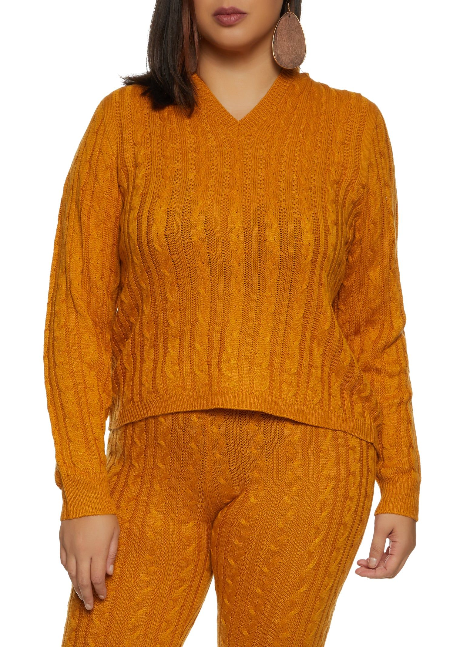 Plus Size Cable Knit Hooded Sweater sold by Rainbow