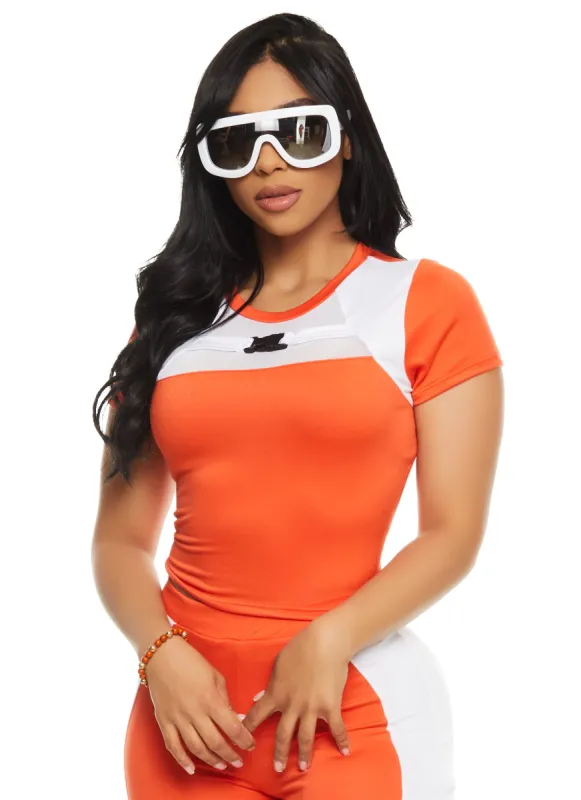 Color Block Buckle Detail Short Sleeve Top sold by Rainbow