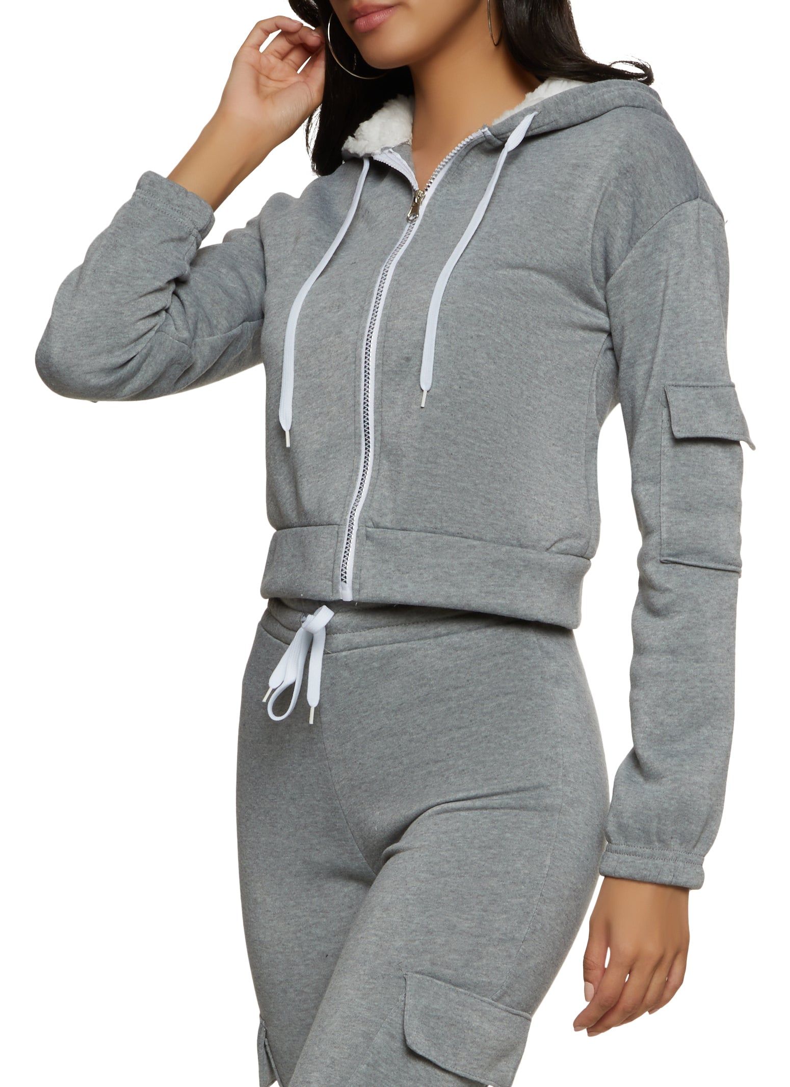 Cargo Pocket Sleeve Zip Front Hoodie sold by Rainbow