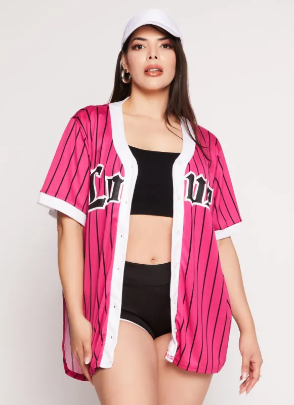 Plus Size Striped Love Graphic Baseball Jersey sold by Rainbow
