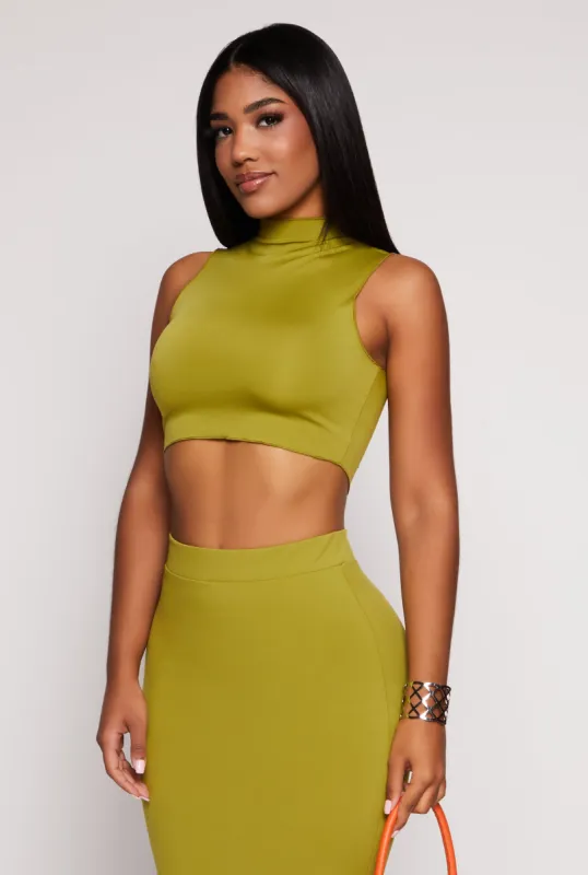 Solid Mock Neck Cropped Tank Top sold by Rainbow
