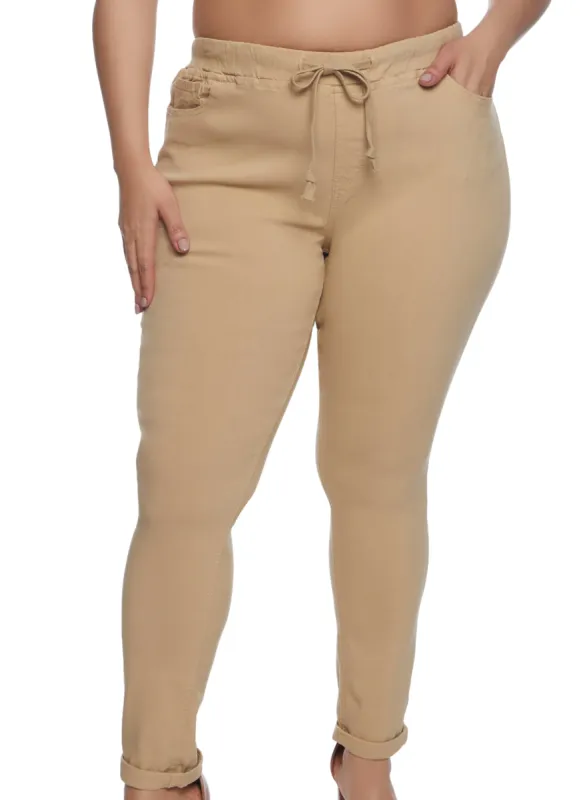 Plus Size Drawstring Waist Twill Pants sold by Rainbow