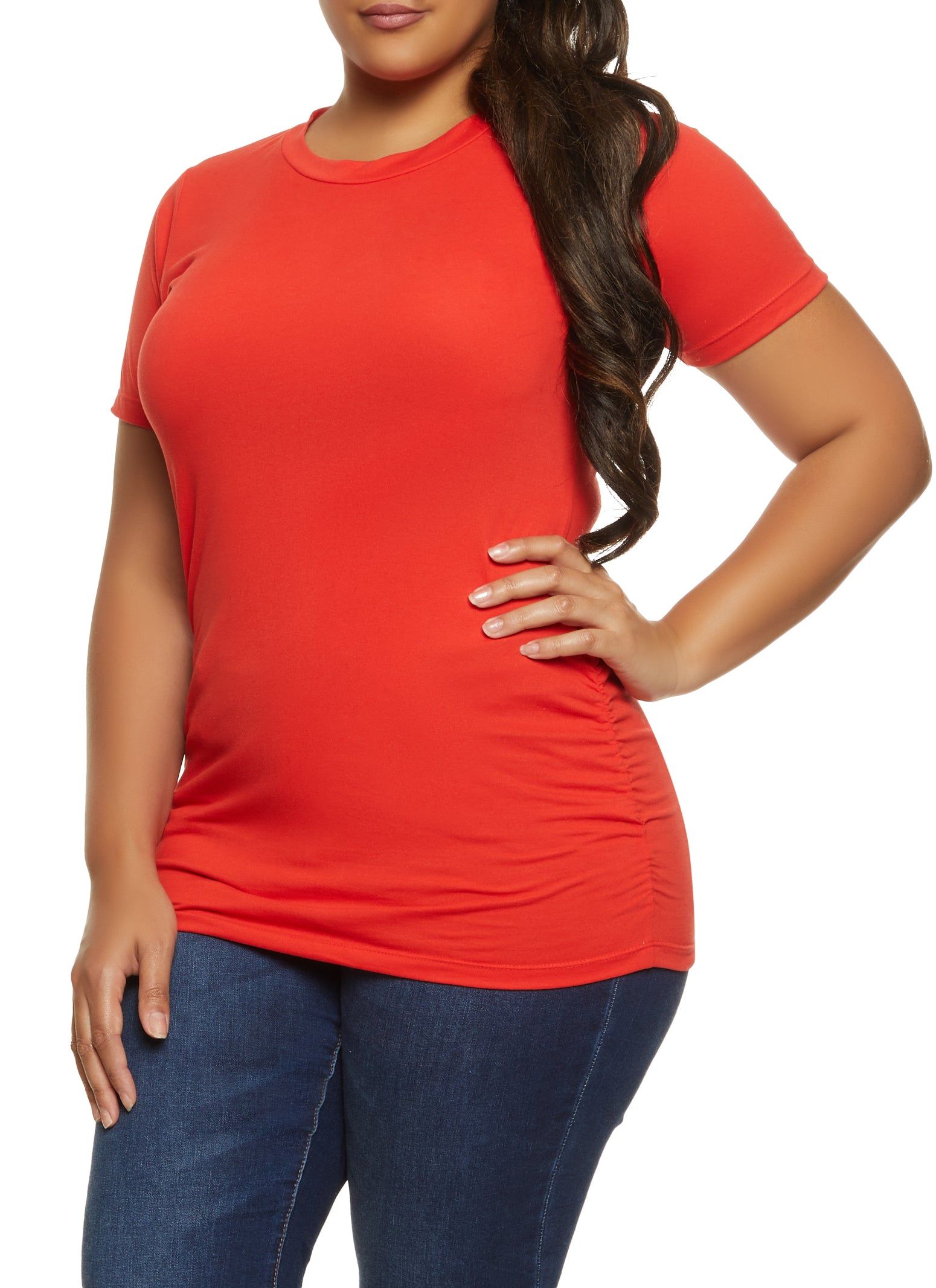 Plus Size Ruched Side Crew Neck Tee sold by Rainbow