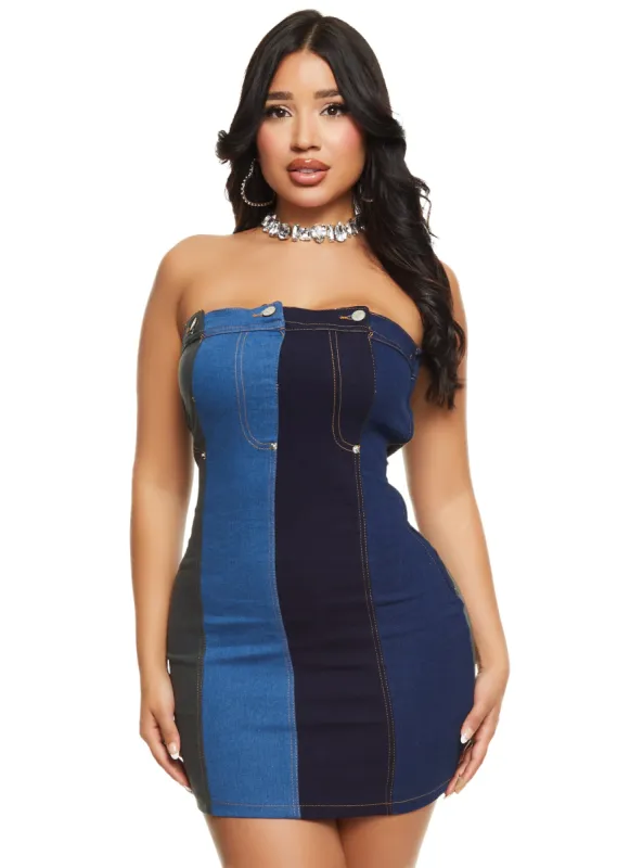 Color Block Tube Denim Dress sold by Rainbow