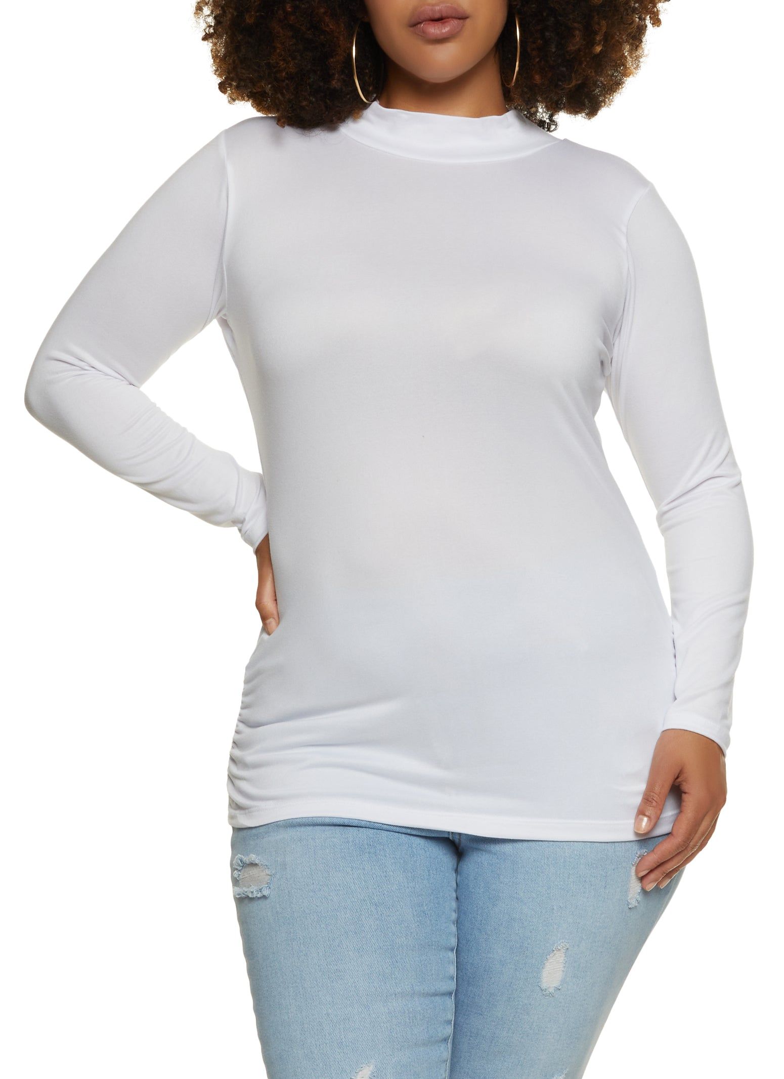Plus Size Basic Mock Neck Ruched Side Top sold by Rainbow