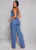 Daisy Solid Strapless Cargo Denim Jumpsuit sold by Rainbow