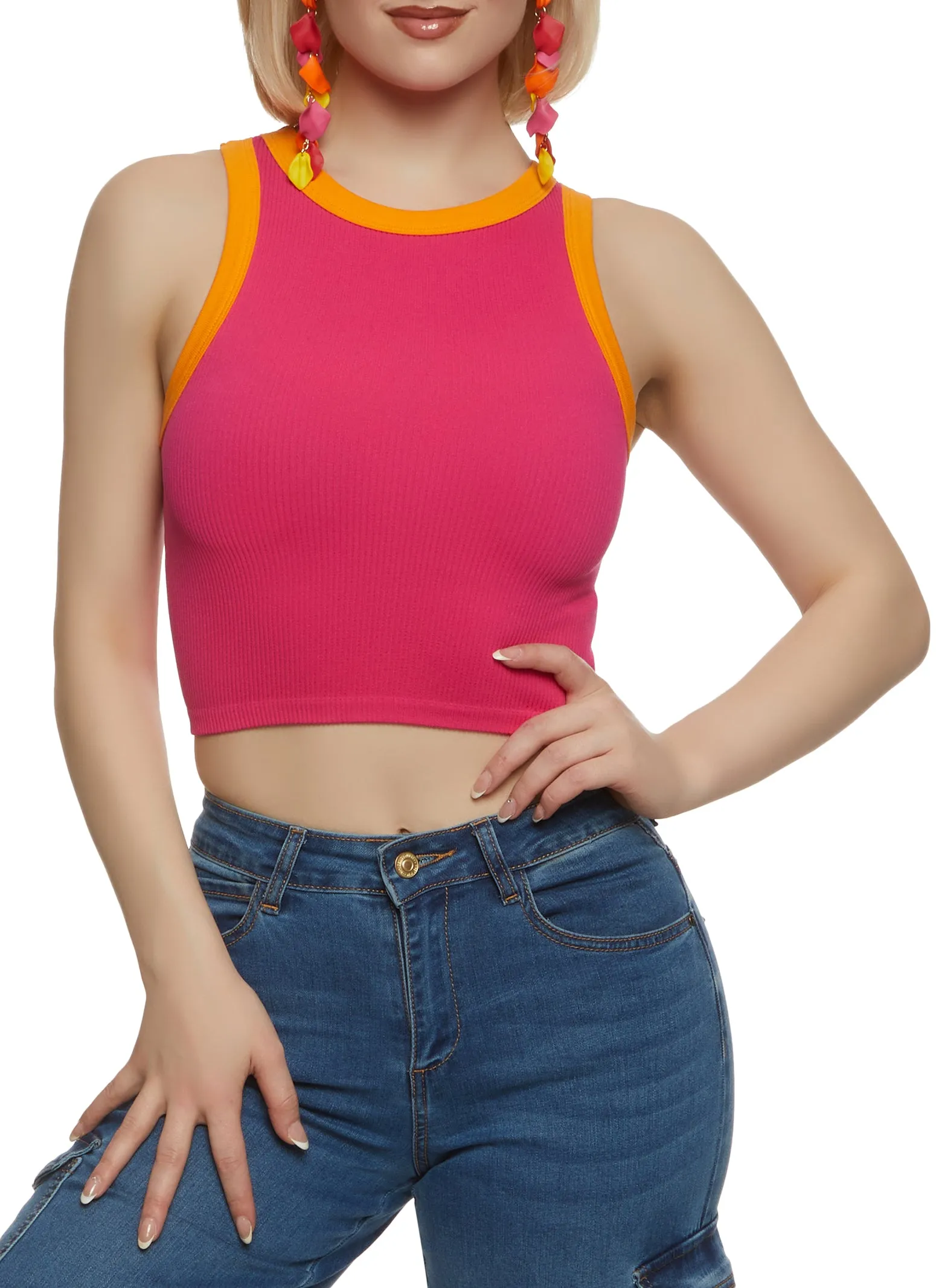 Ringer Cropped Tank Top sold by Rainbow