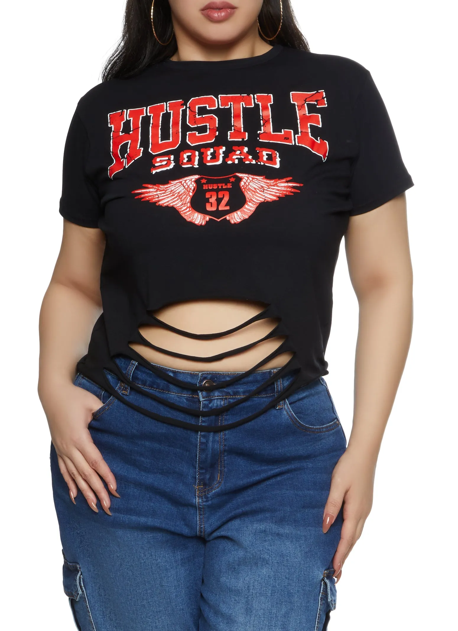 Plus Size Hustle Squad Laser Cut Graphic Tee sold by Rainbow
