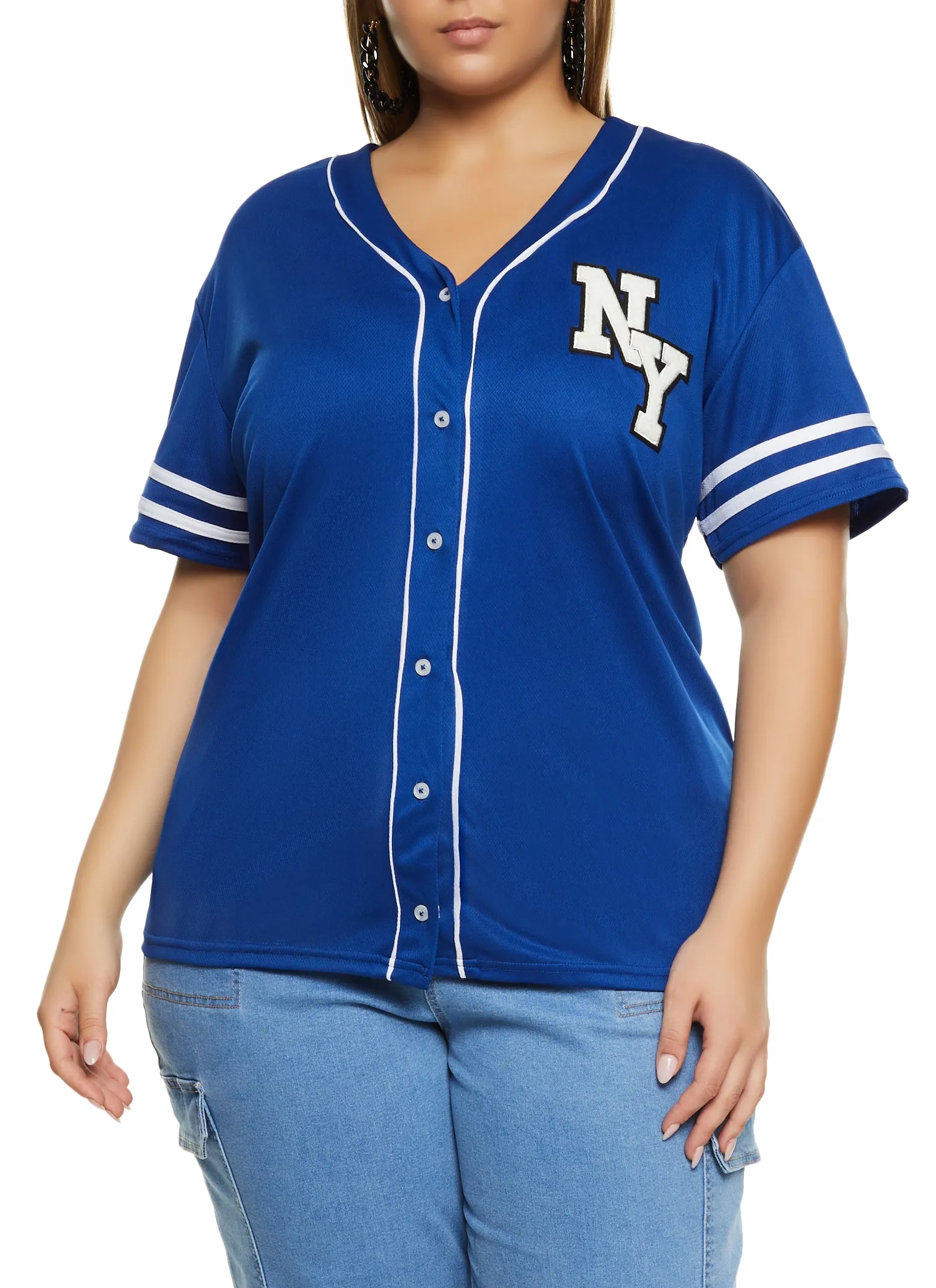 Plus Size NY Chenille Patch Baseball Shirt sold by Rainbow product image thumbnail 2