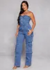 Daisy Solid Strapless Cargo Denim Jumpsuit sold by Rainbow