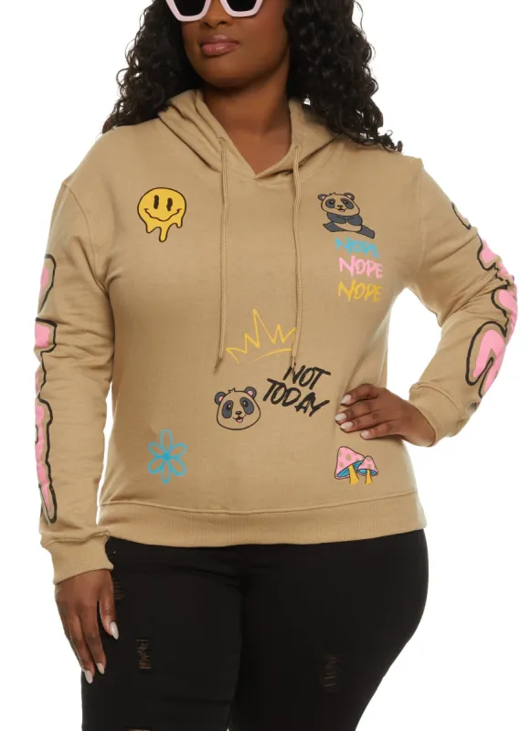 Plus Size Fleece Nope Not Today Graphic Hoodie sold by Rainbow