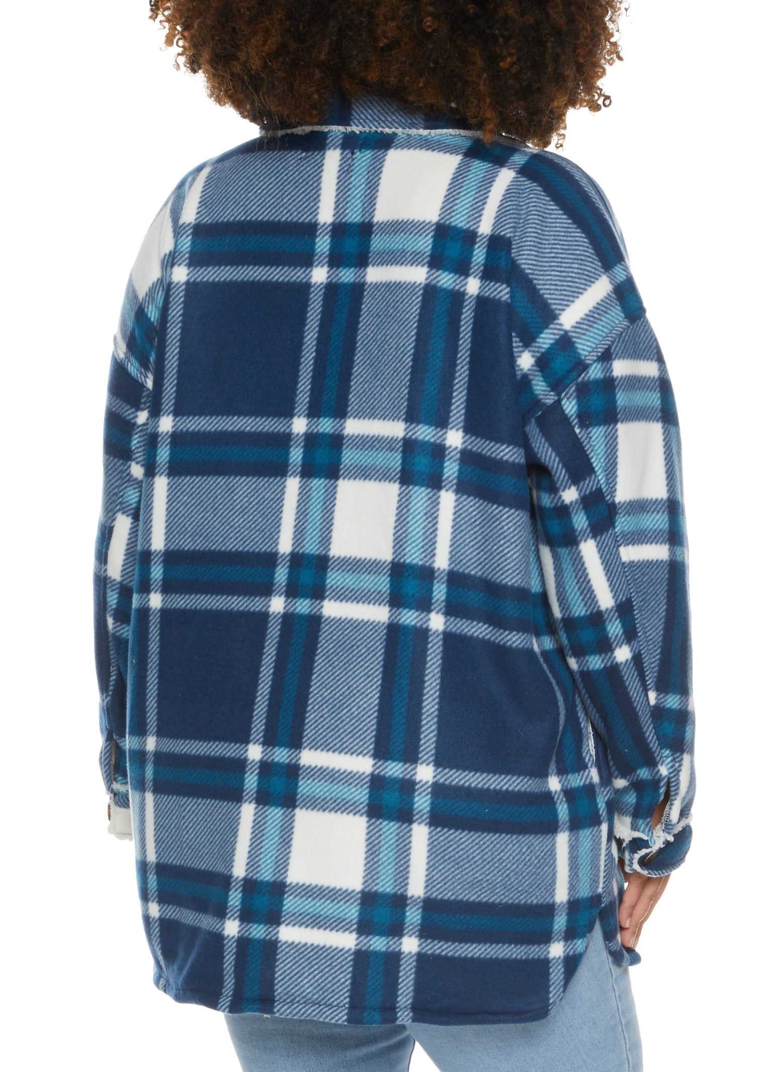 Plus Size Plaid Brushed Knit Sherpa Lined Longline Shacket sold by Rainbow product image thumbnail 2