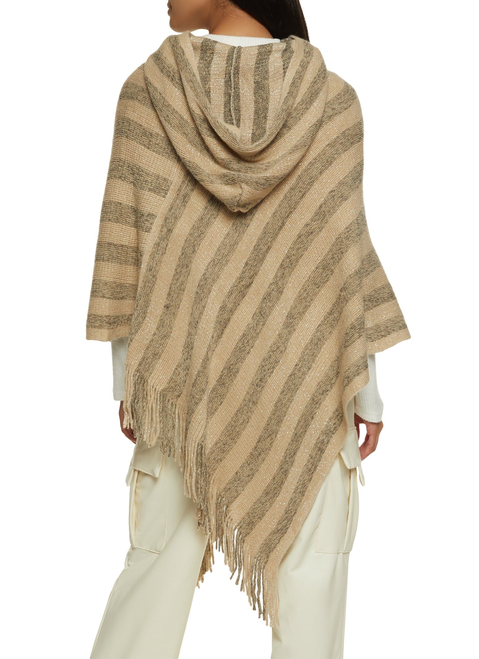 Striped Lurex Fringe Hem Asymmetrical Poncho sold by Rainbow product image thumbnail 5