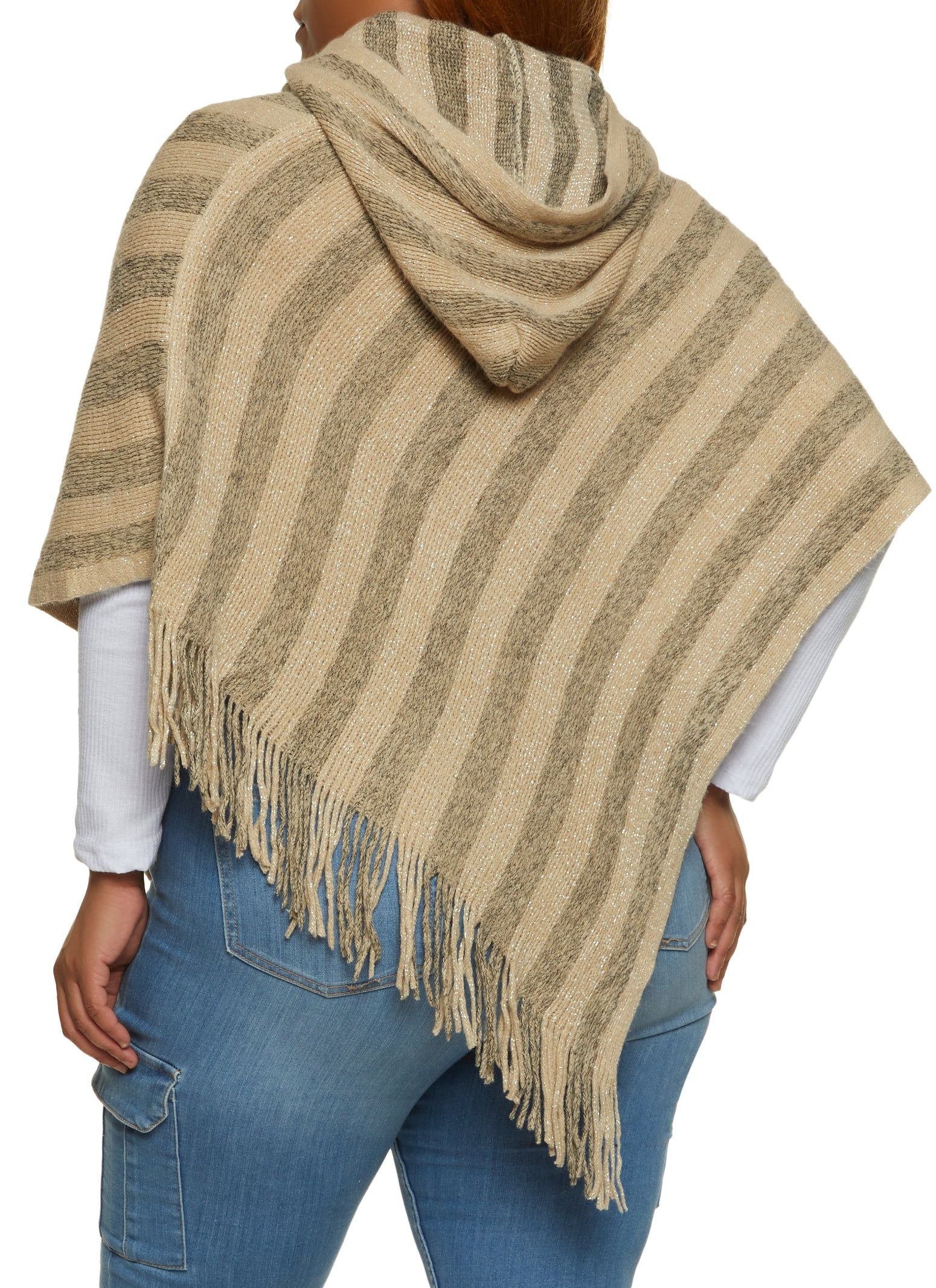 Striped Lurex Fringe Hem Asymmetrical Poncho sold by Rainbow product image thumbnail 2