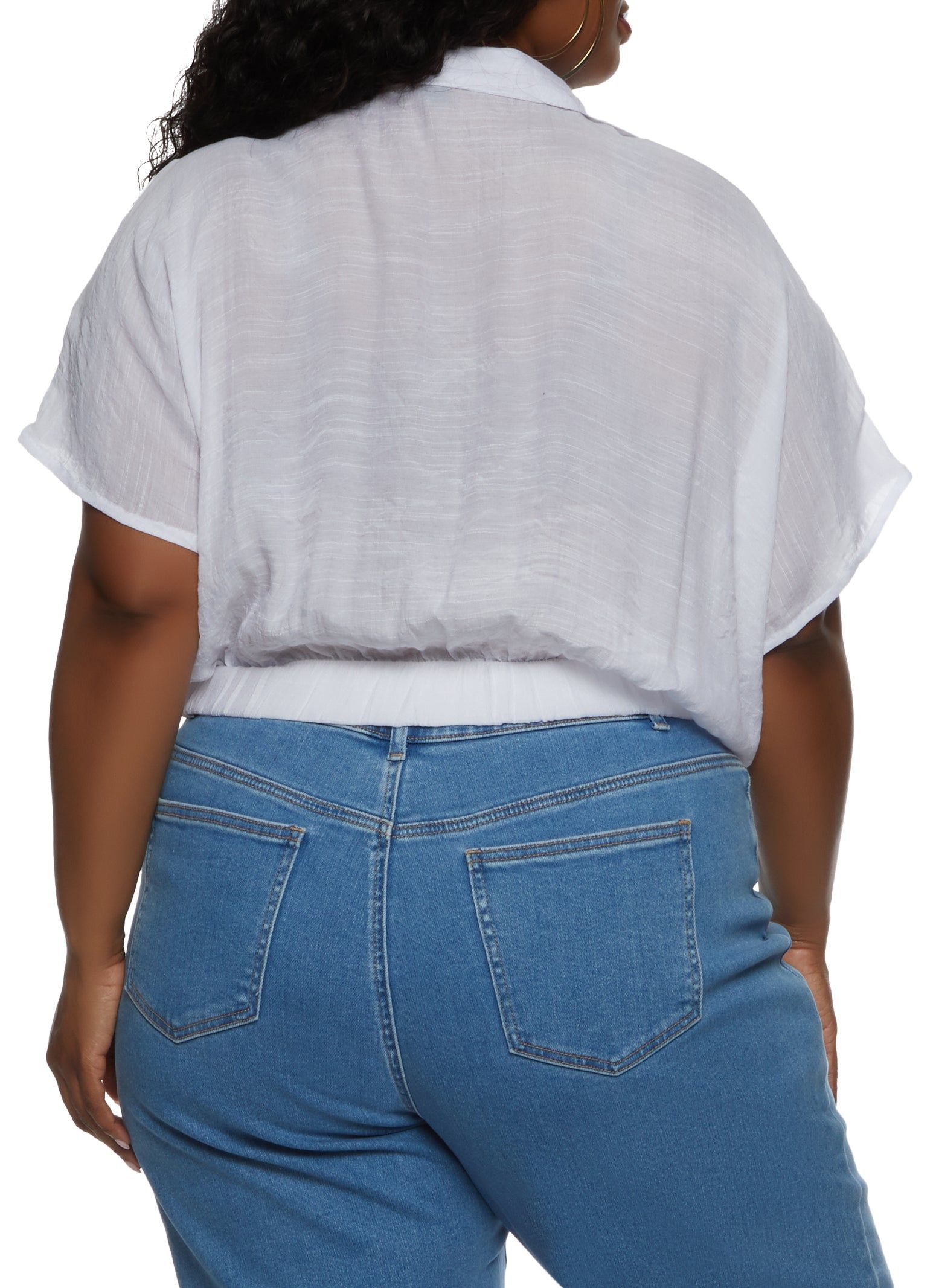 Plus Size Gauze Knit Elastic Waist Cropped Shirt sold by Rainbow product image thumbnail 2