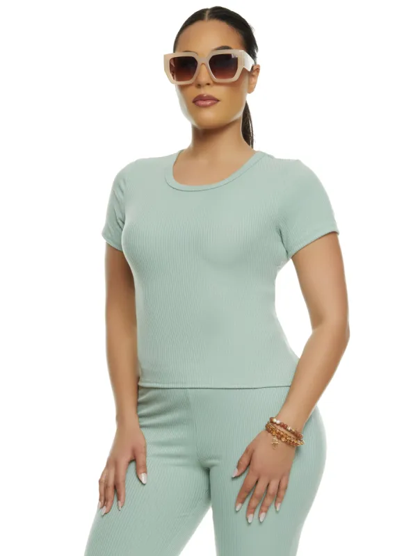 Ribbed Knit Short Sleeve Top sold by Rainbow