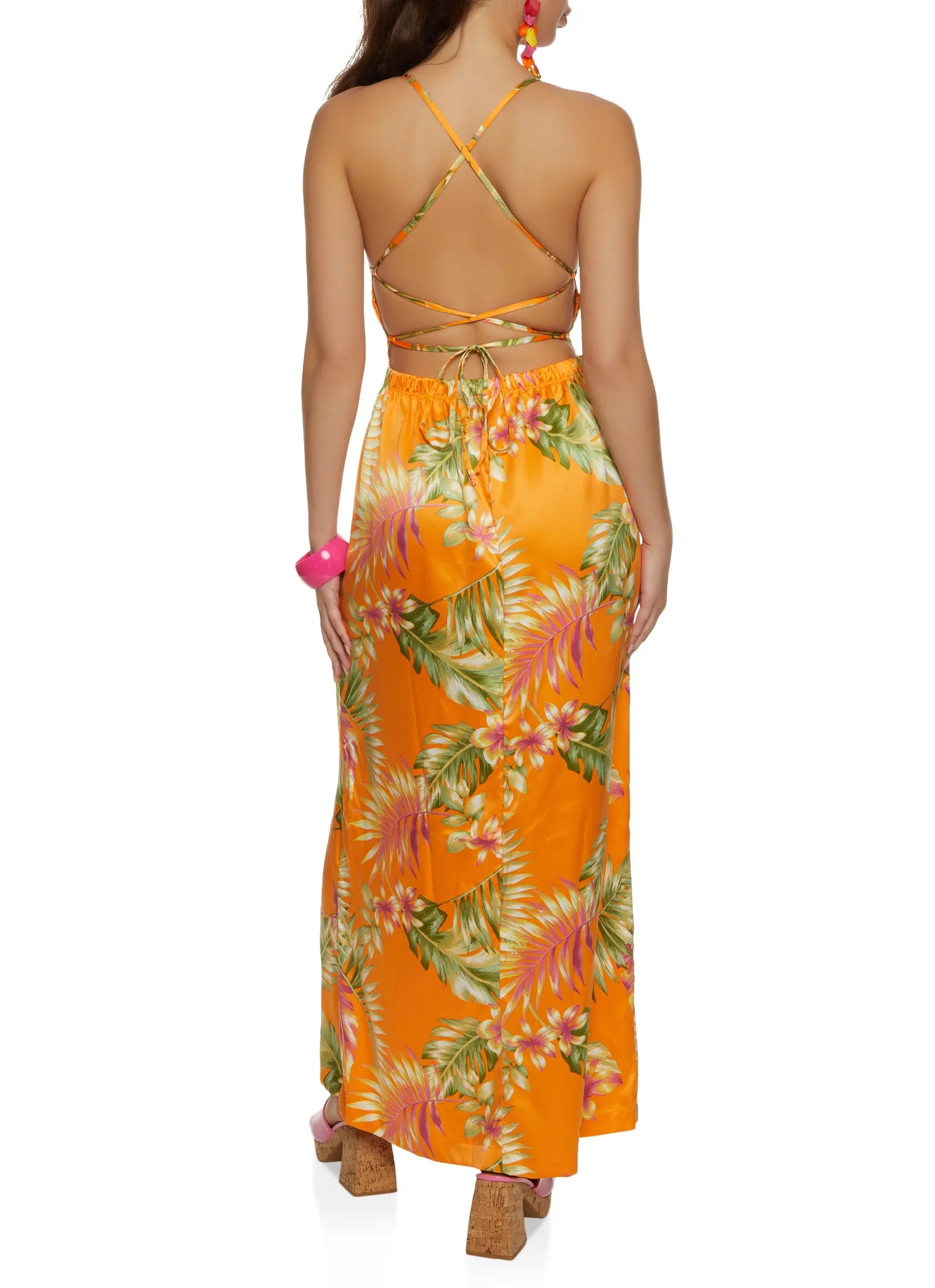 Haute Monde Open Criss Cross Back Tropical Print Maxi Dress sold by Rainbow product image thumbnail 3