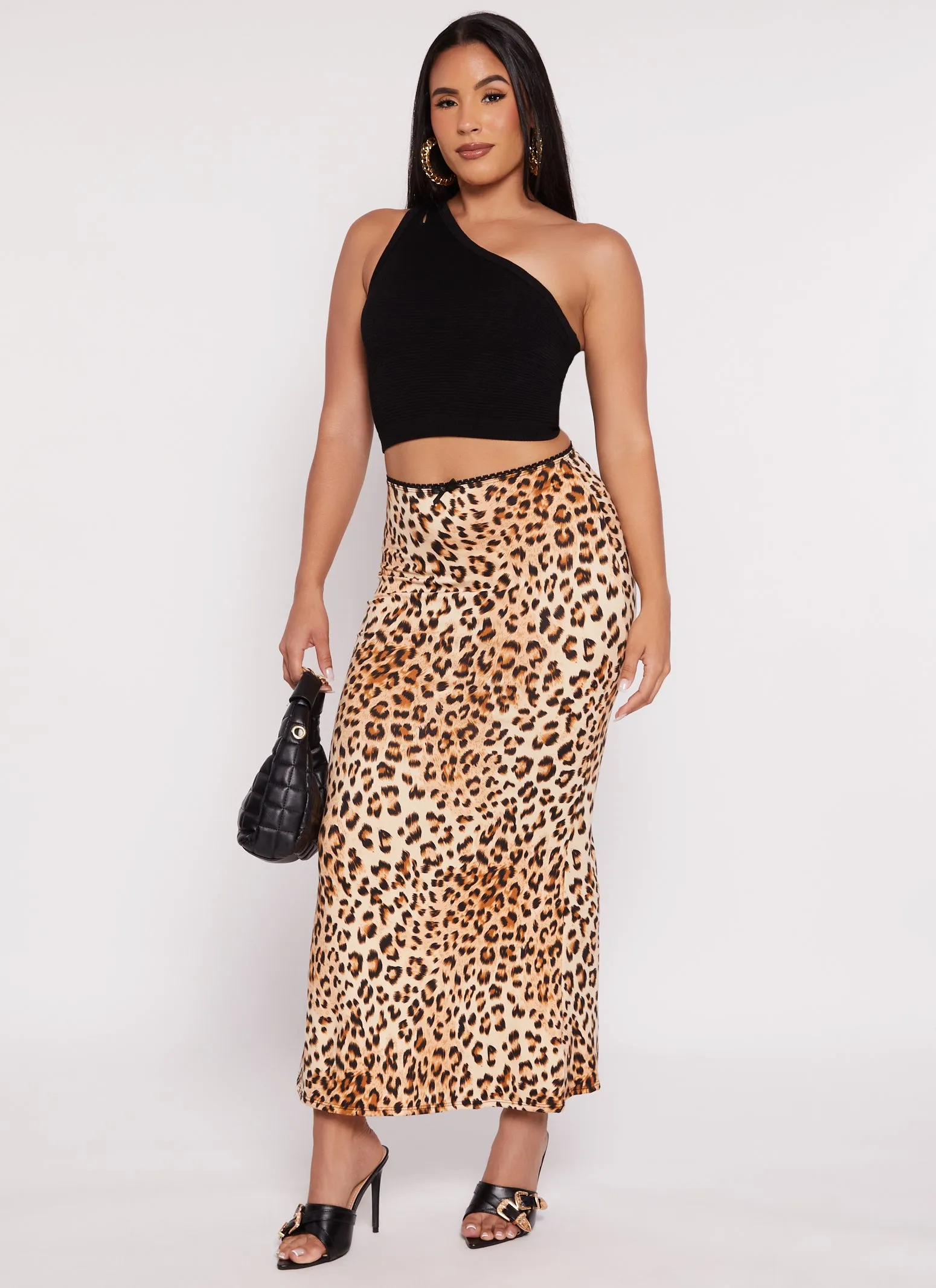 Animal Print Lace Trim Maxi Skirt sold by Rainbow