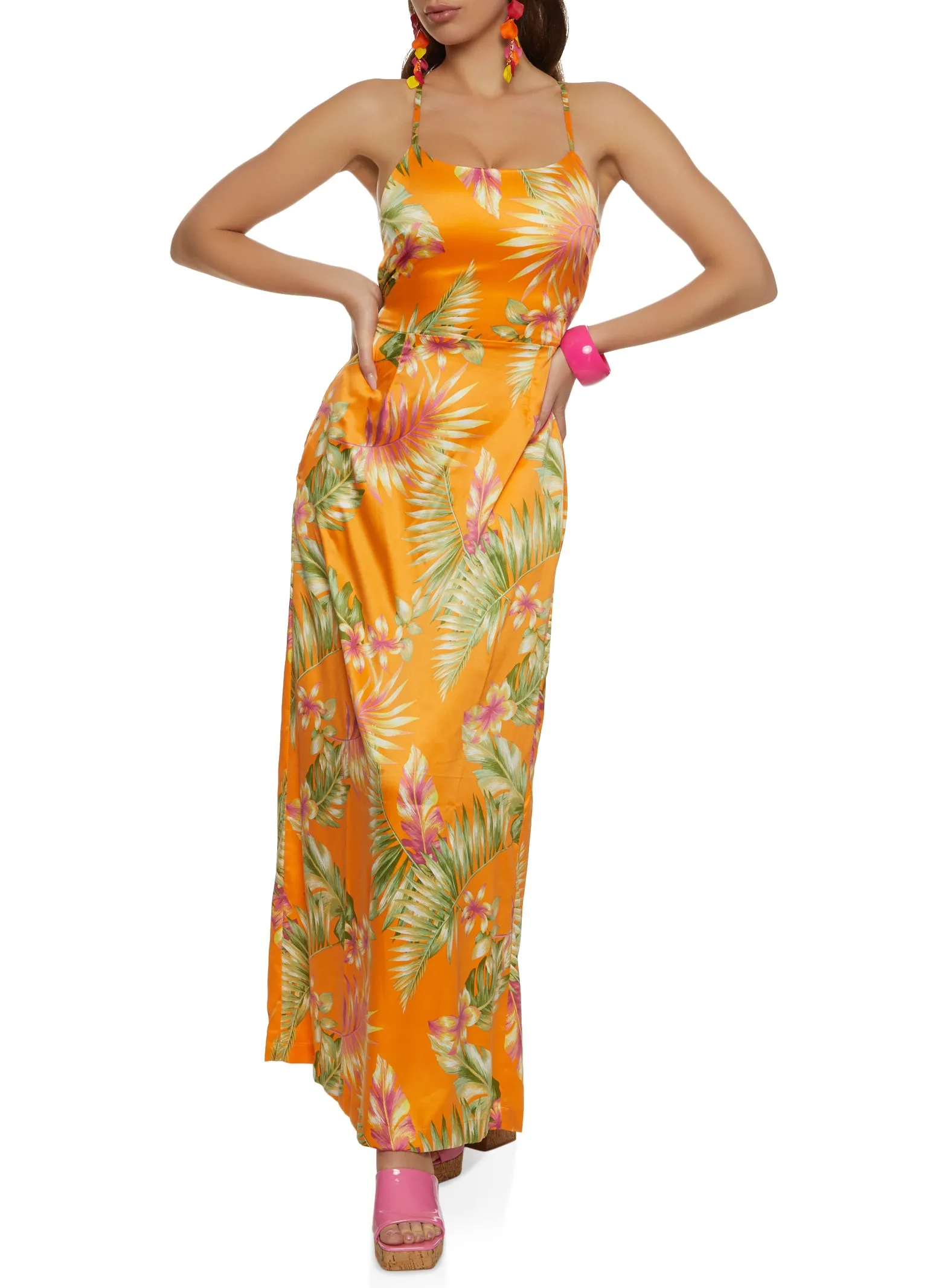 Haute Monde Open Criss Cross Back Tropical Print Maxi Dress sold by Rainbow product image thumbnail 2