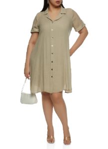 Plus Size Button Front Shirt Mini Dress sold by Rainbow