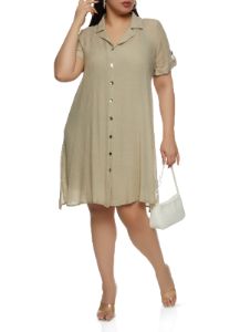 Plus Size Button Front Shirt Mini Dress sold by Rainbow