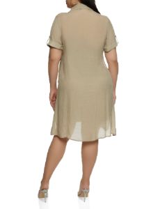 Plus Size Button Front Shirt Mini Dress sold by Rainbow