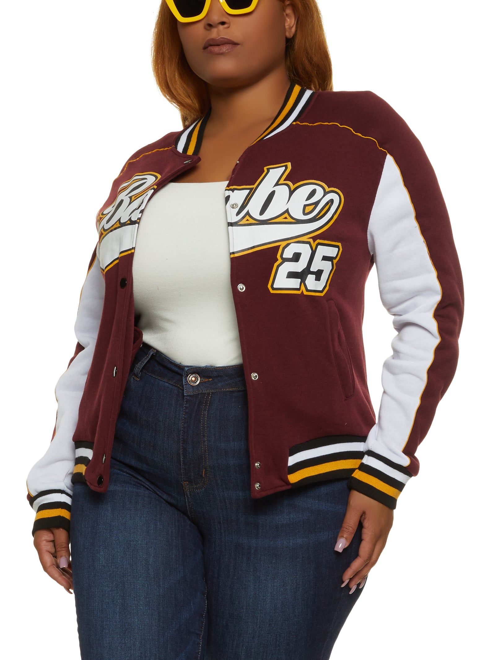 Plus Size Color Block Babe 25 Baseball Jacket sold by Rainbow