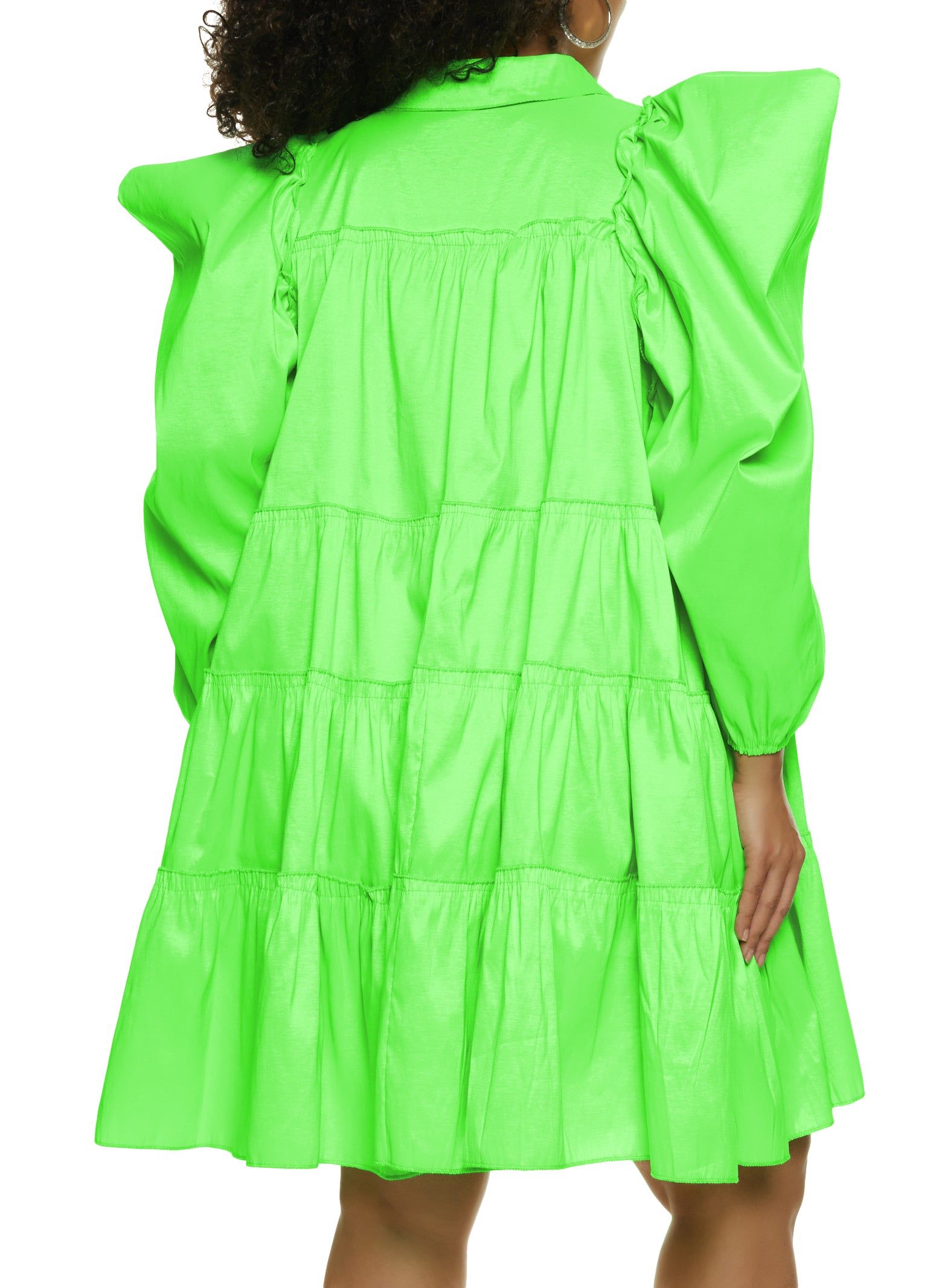 Plus Size Puff Sleeve Tiered Mini Shirt Dress sold by Rainbow product image thumbnail 3
