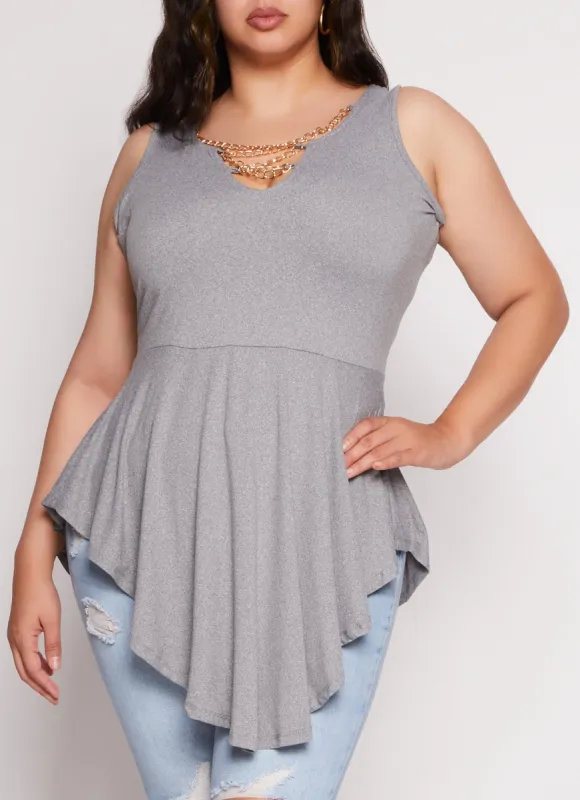 Plus Size Chain Detail Peplum Tunic Tank Top sold by Rainbow