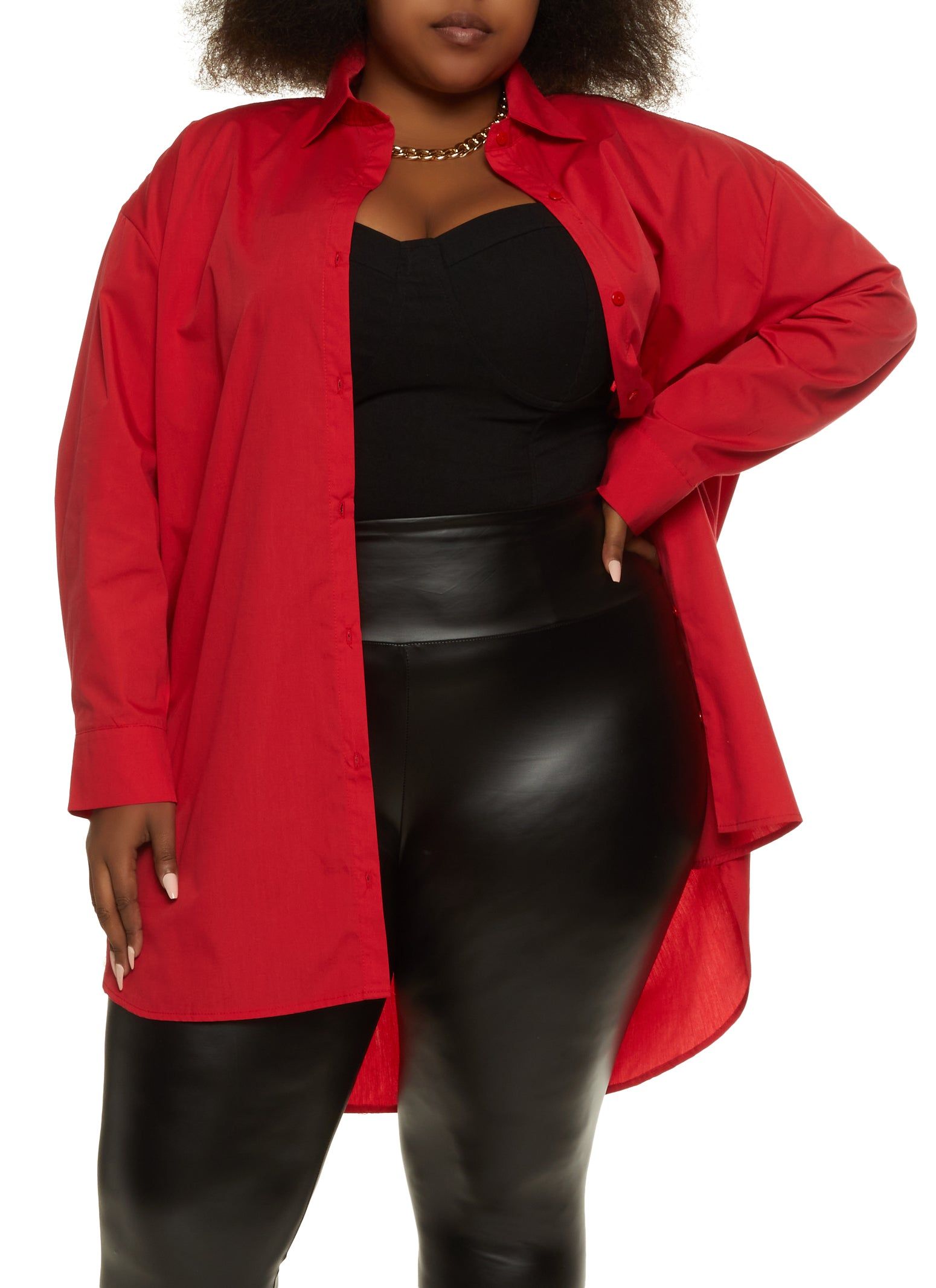 Plus Size Solid Button Front Oversized Shirt sold by Rainbow