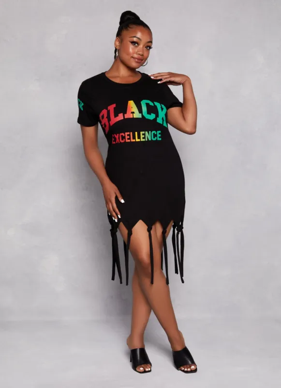 Plus Size Black Excellence Knot Hem Graphic T Shirt Dress sold by Rainbow