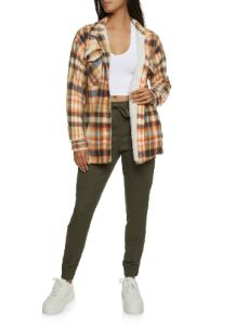Plaid Sherpa Lined Brushed Knit Shacket sold by Rainbow