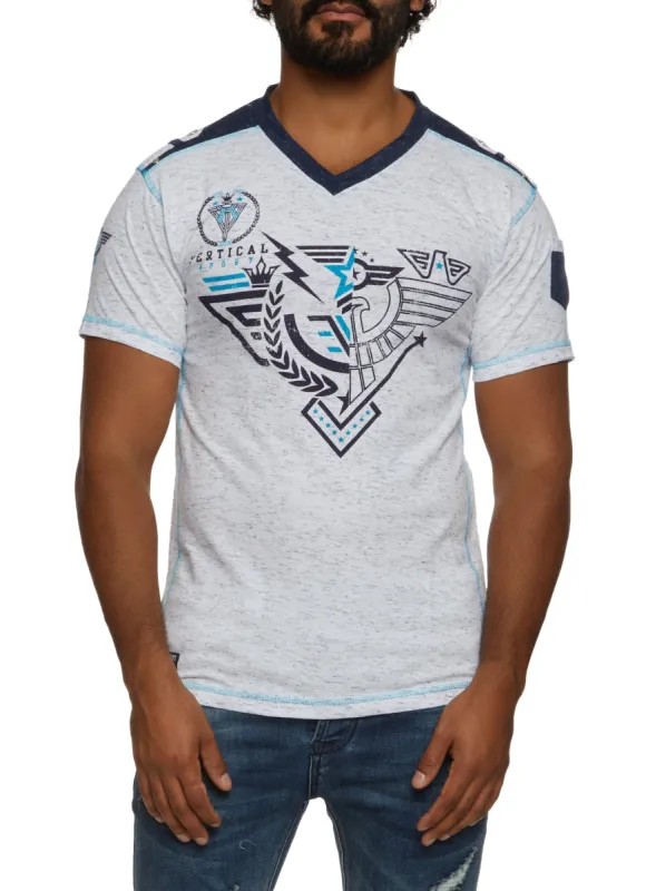 Mens V Neck Vertical Sport Graphic Tee sold by Rainbow
