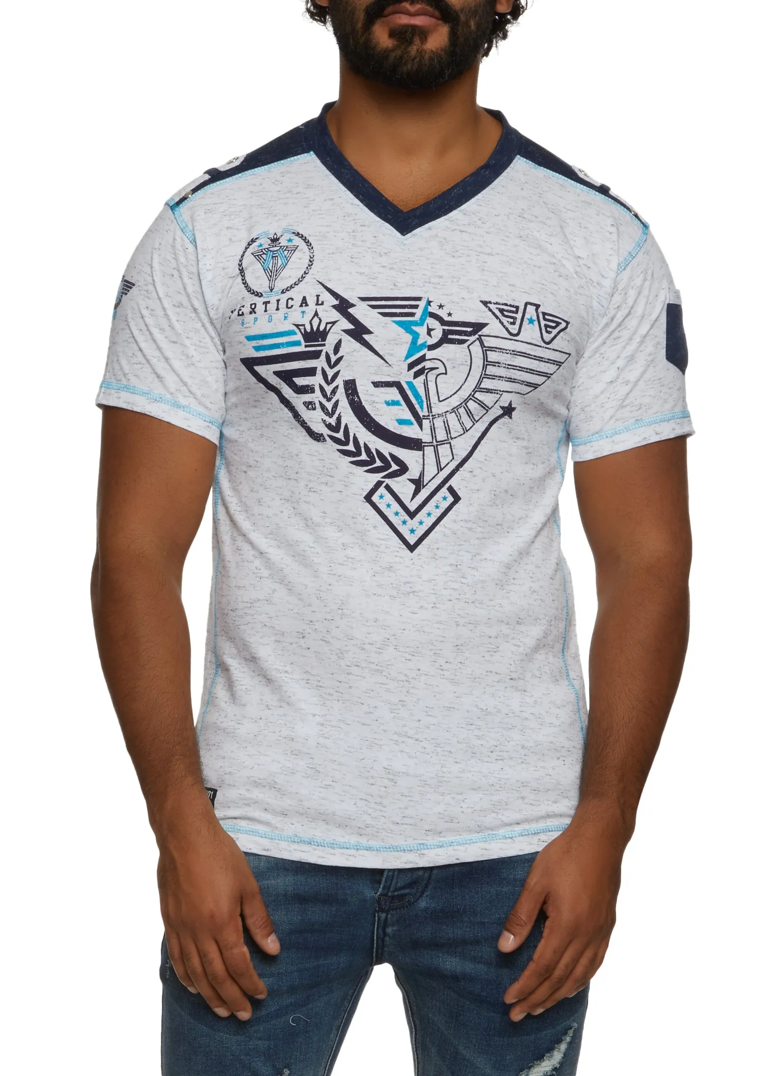 Mens V Neck Vertical Sport Graphic Tee sold by Rainbow