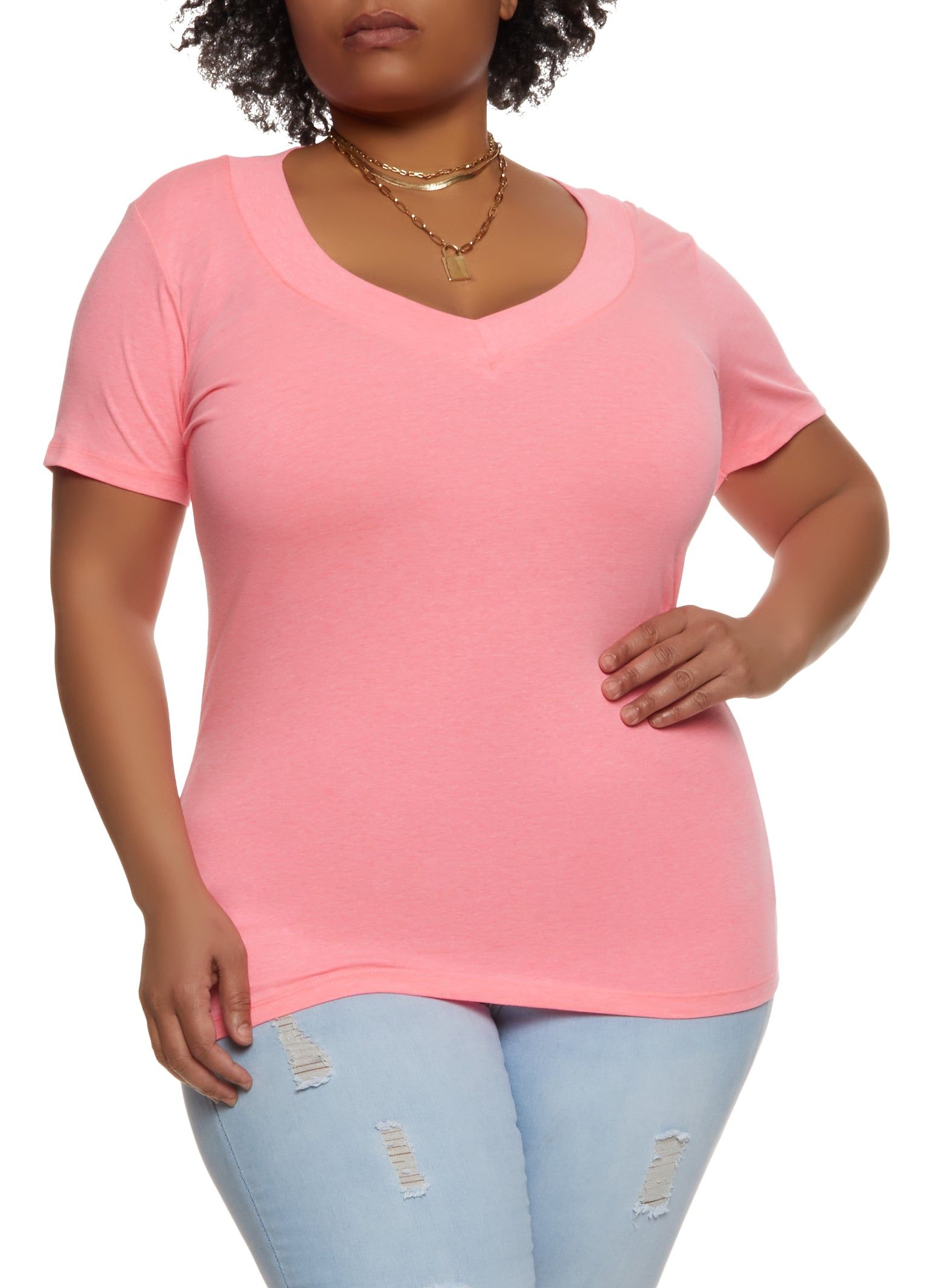Plus Size Basic V Neck Tee sold by Rainbow