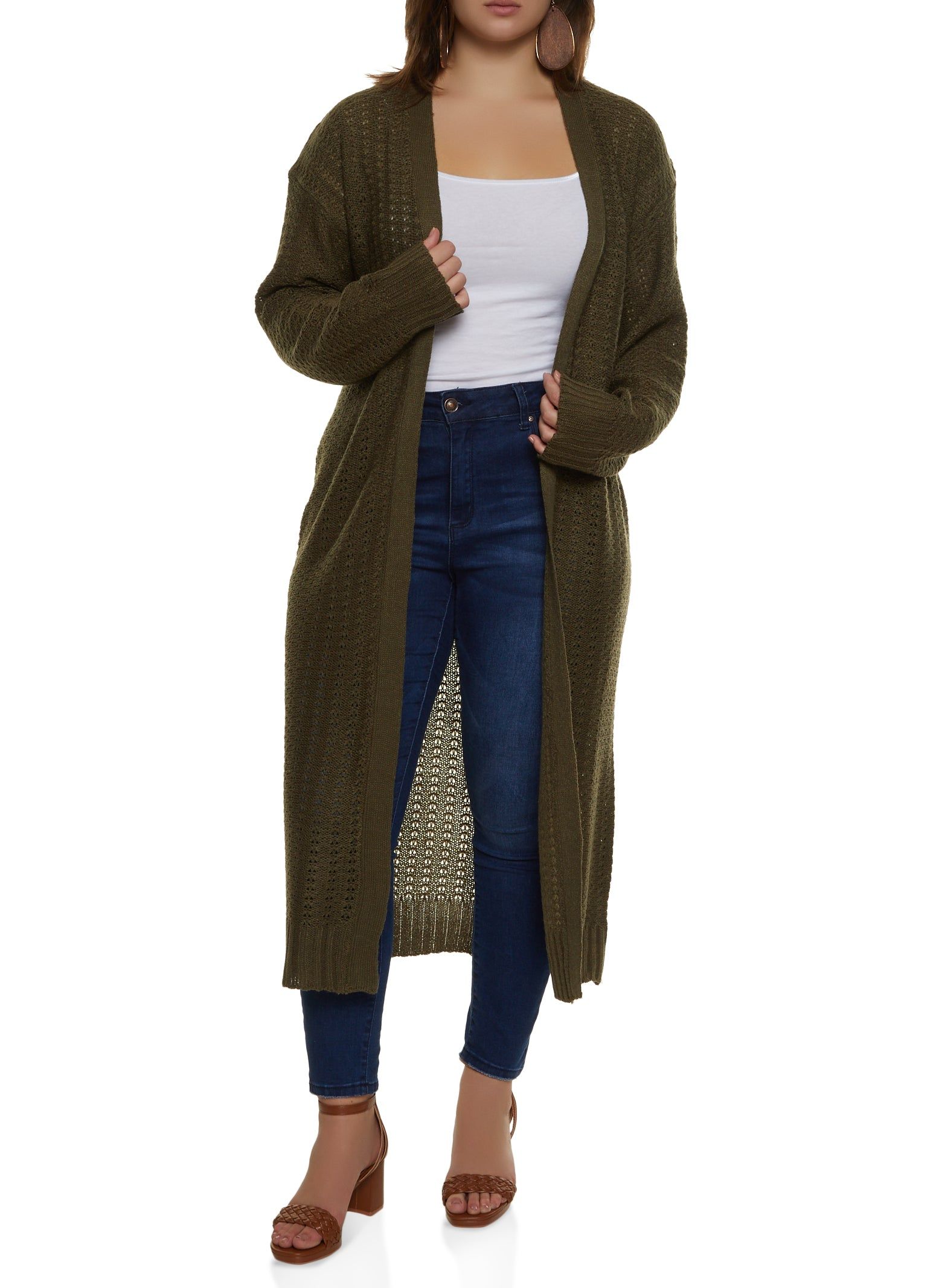 Plus Size Pointelle Knit Open Front Duster sold by Rainbow