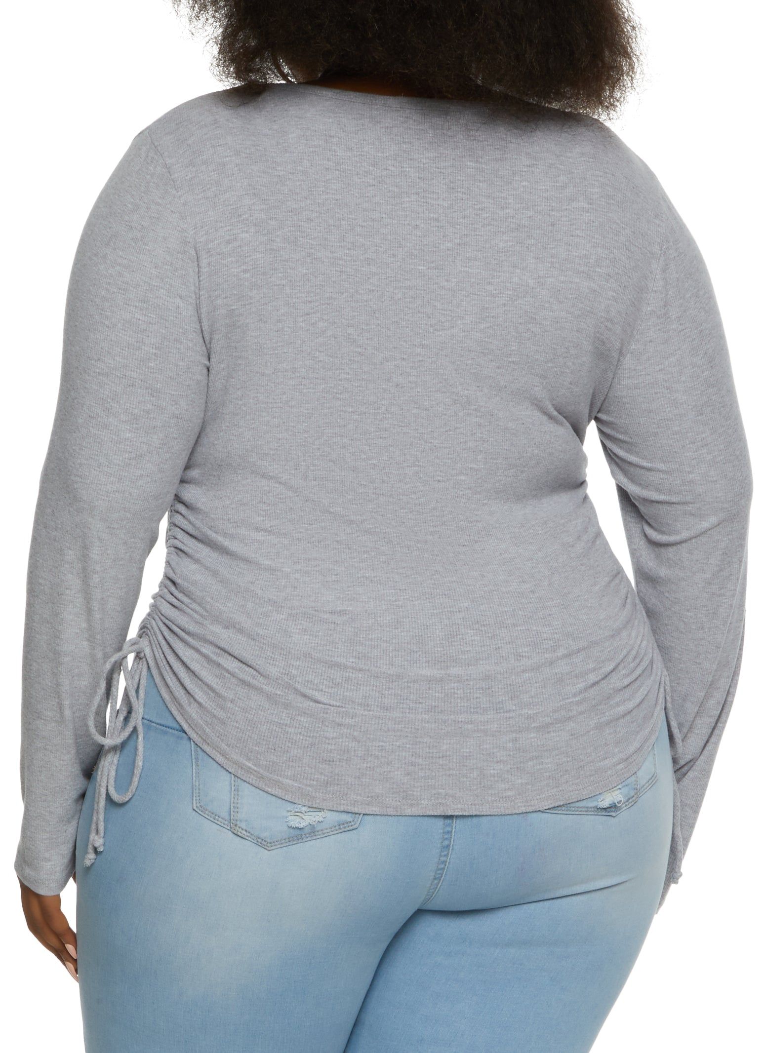 Plus Size Ribbed Knit Ruched Scoop Neck Long Sleeve Top sold by Rainbow product image thumbnail 2