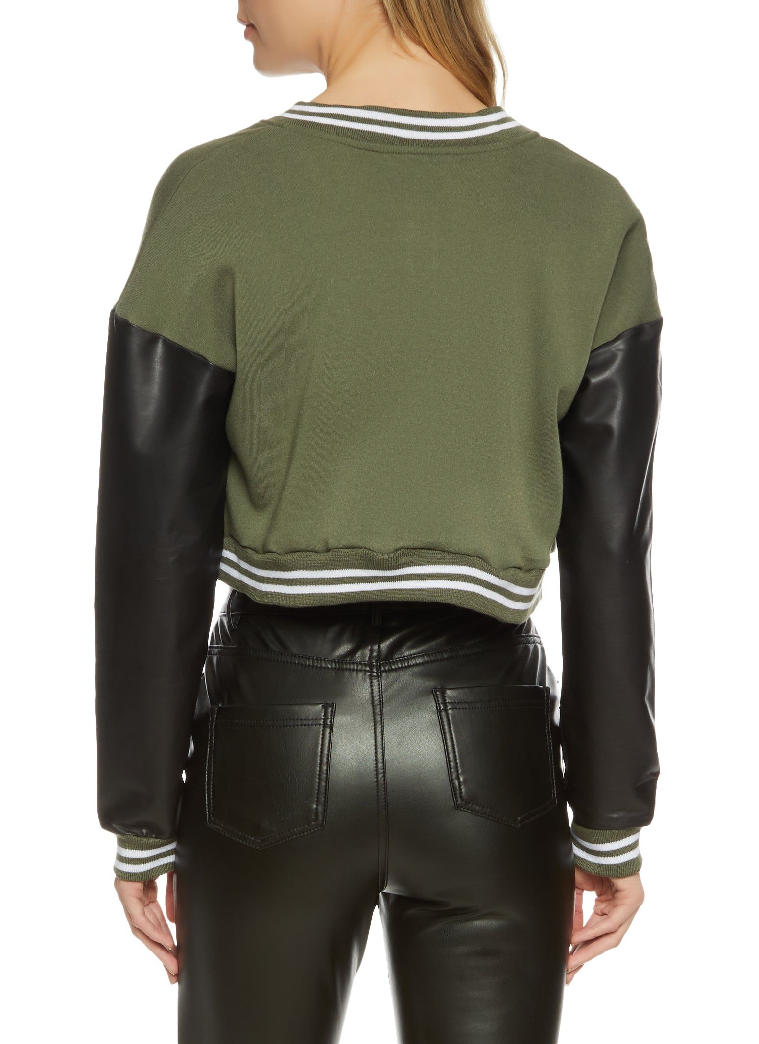 Faux Leather Sleeve Patch Varsity Jacket sold by Rainbow product image thumbnail 2