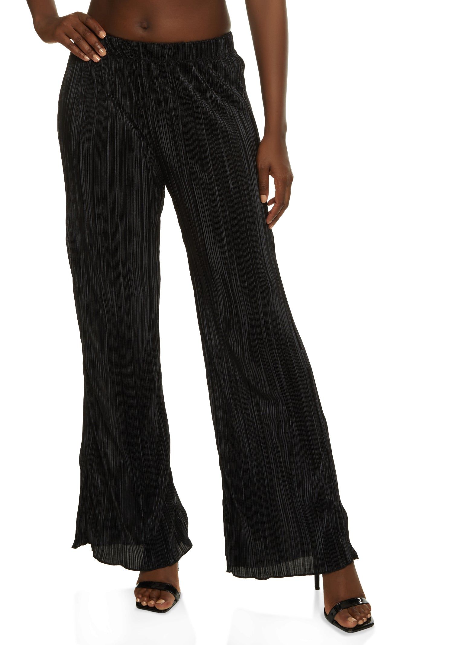 Solid Plisse High Waist Wide Leg Pants sold by Rainbow