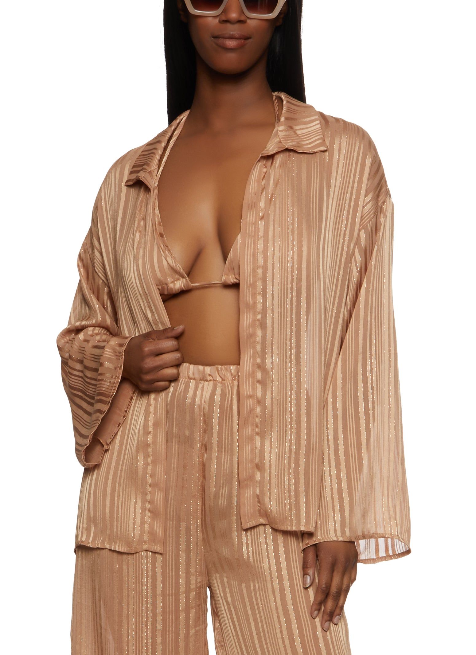 Lurex Shadow Stripe Open Front Top and Halter Top sold by Rainbow