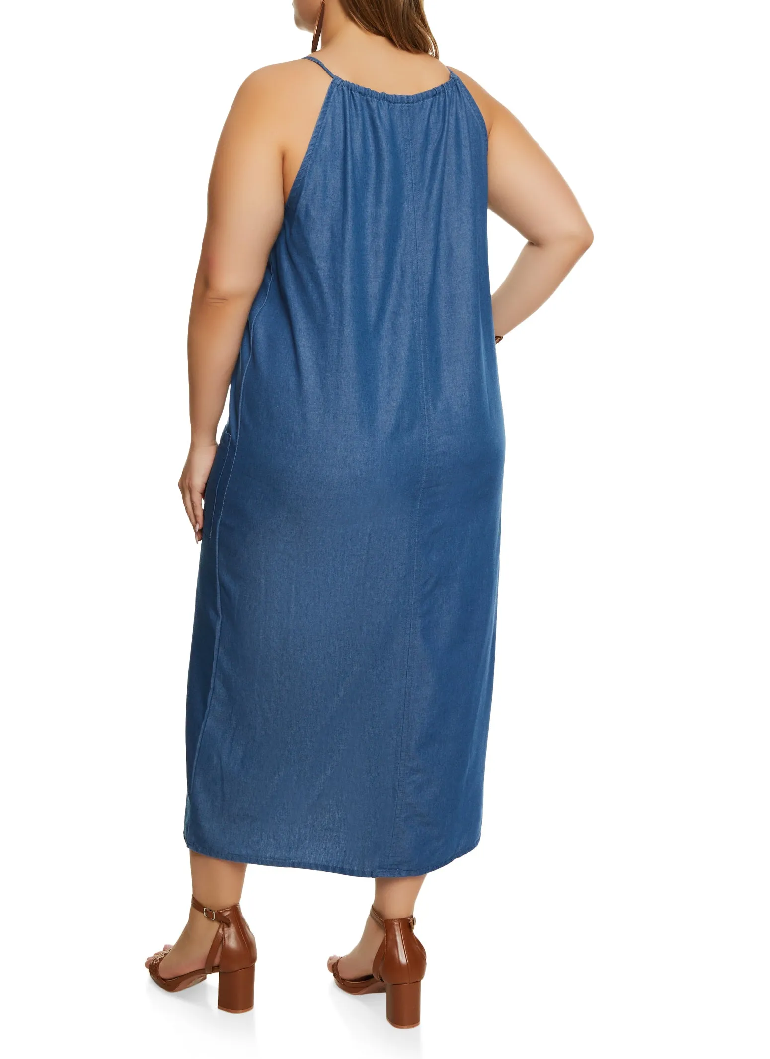 Plus Size Chambray Slit Front Pocket Cami Midi Dress sold by Rainbow product image thumbnail 3