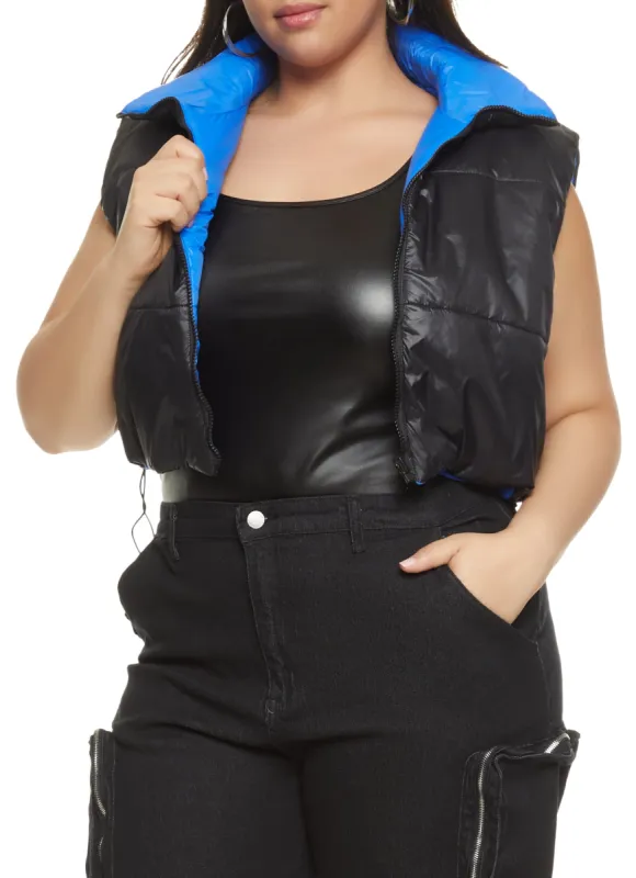 Plus Size Drawstring Hem Cropped Puffer Vest sold by Rainbow